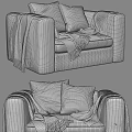 Modern Cozy Gray Velvet Accent Chair with Soft Pillows and Plaid Blanket in Living Room