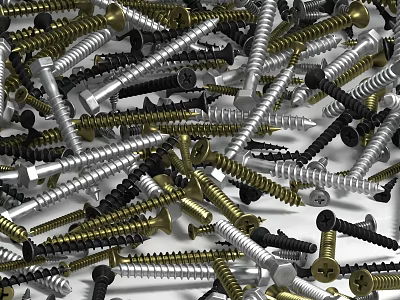 Assorted Metal Screws With Gold Silver Black Colors And Different Head Styles 3d model