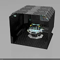 Sci-Fi Room With Central Console Blue Screen Black Textured Walls Blue Lighting And Wall