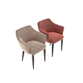 Striped And Tufted Accent Chairs In Beige And Red With Dark Wooden Legs