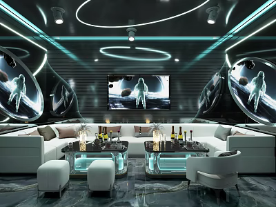 Stylish Modern KTV Interior Design With LED Lighting Comfortable Sofa And Large TV Screen 3d model