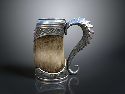 Decorative Tankard With Dragon Shaped Handle And Silver Vintage Decor Design 3d model