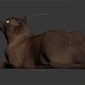 Realistic Brown Cat With Yellow Eyes Lying On Dark Background 3d model