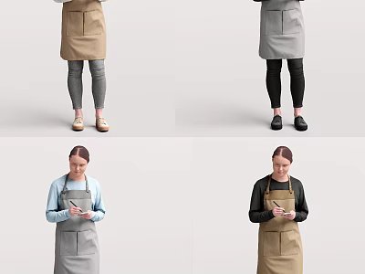 Women Wearing Different Colored Aprons Checking Smartphones In White Studio Setting 3d model