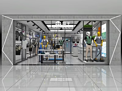 Modern Clothing Store Interior With Mannequins And Fashion Apparel Displays 3d model