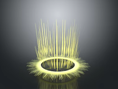 Glowing Yellow Decorative Household Item with Circular Ring and Spiked Strands Design 3d model