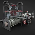Heavy Duty Industrial Machinery With Large Cylindrical Body Piping Systems And Metal Ladders Platforms