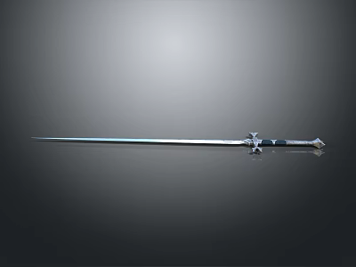 Medieval Metal Sword With Decorative Hilt Shiny Blade And Reflective Finish On Flat Surface 3d model