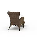 Brown Wicker Armchair and Coffee Table Set with Ottoman in Modern Design Style
