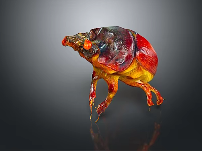 Colorful Detailed Beetle Sculpture With Vibrant Red Yellow Body And Glossy Legs 3d model