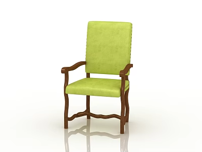 Green Leisure Chair With Upholstered Seat and Backrest Wooden Arms and Crossed Legs 3d model