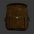 Vintage Brown Leather Backpack with Stitching Detail and Small Pockets