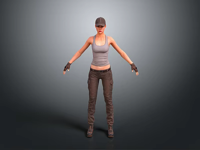 Child 3D Model Standing in Gray Background Wearing Gray Vest and Brown Pants 3d model