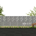 Stone Feature Wall Surrounded By Trees And Greenery With Paved Ground 3d model