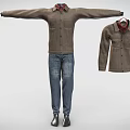 Brown Knitted Shirt And Blue Jeans On Mannequin With Hanging Garment