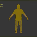 Bald Head Man Wearing Green Shirt Black Fanny Pack Blue Pants Barefoot Gray Background