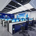 Modern Monitoring Room Interior With Multiple Display Screens Workstations And Control Consoles