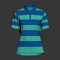 Blue And Green Striped Polo Shirt With Short Sleeves And Collar Design