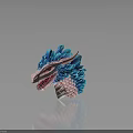 Pink And Blue Dragon Head Sculpture With Open Mouth Sharp Teeth Scaly Neck And Frills