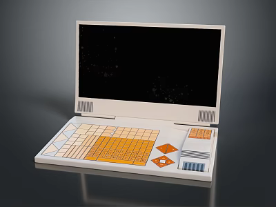 Laptop With Unique Design White Body Black Screen And Yellow Orange Keys 3d model