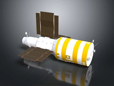 White And Yellow Spacecraft Module Equipment With Solar Panels And Antennas 3d model