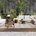 Outdoor Sofa Sofa Coffee Table Combination Leisure Chair Plant Combination Flower Mirror Plant Stack 3d model