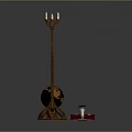 Vintage Decorative Equipment Including Globe Floor Candelabra Metal Stand And Glass Jar On Dark Background