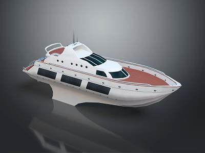 Modern White Yacht With Dark Windows And Red Deck 3d model