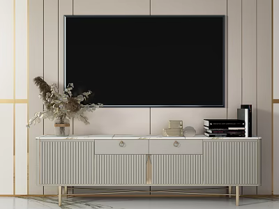 Modern TV Stand With Metal Legs Drawer Design Decorative Vase And Stacked Books 3d model