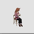 Fox Ears Girl Sitting On Chair Holding Rabbit Doll In Brown Outfit