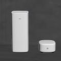 White MI Smart Devices On Tabletop With Gray Background And Wooden Accents