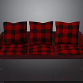Modern Sofa With Red And Black Checkered Cushions Red Frame And Silver Metal Legs