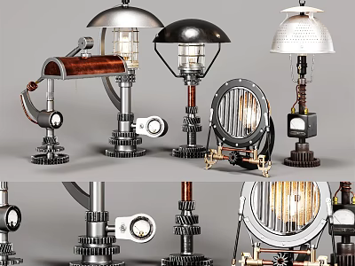 Industrial Style Table Lamps with Gear Details and Metal Mechanical Design 3d model