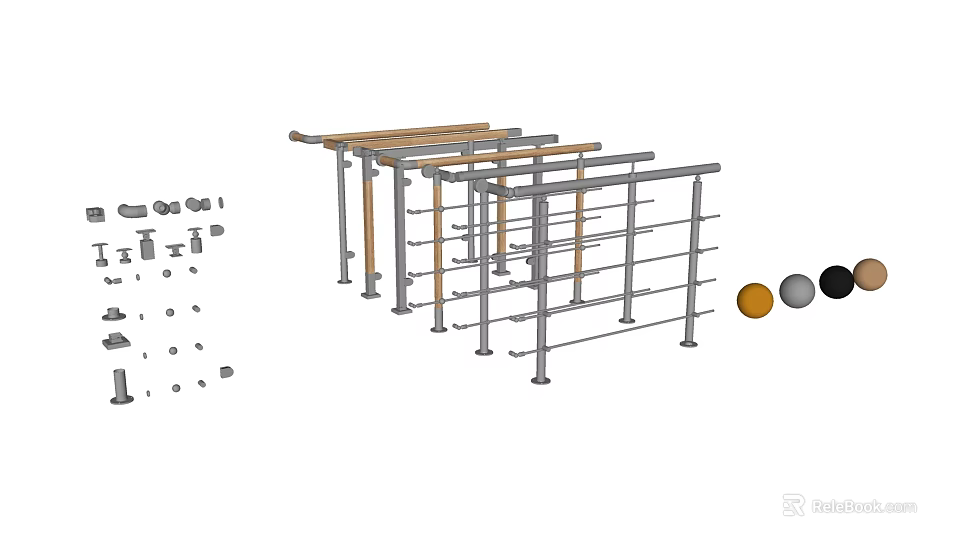 Durable Metal Fence Structure With Wooden Rails Installation Hardware And Color Options 3d model 