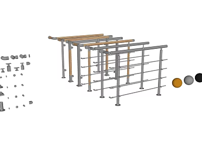 Durable Metal Fence Structure With Wooden Rails Installation Hardware And Color Options 3d model