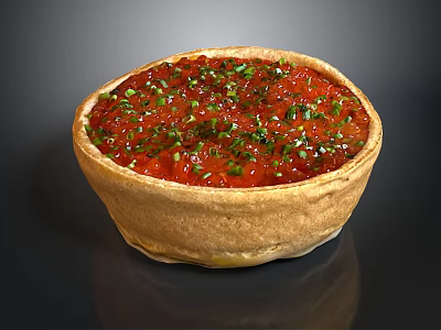Golden Crispy Tart With Red Filling And Fresh Green Herbs Topping 3d model
