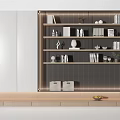 Modern Decorative Cabinet With Layered Shelves Books Decorations And Warm Lighting