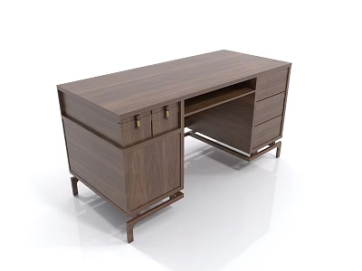 Functional Wooden Desk With Spacious Tabletop Drawers Storage Cabinets Modern Design 3d model