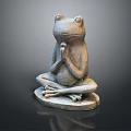 Artistic Hand Carved Stone Frog Sculpture Sitting Cross-Legged With Clasped Hands