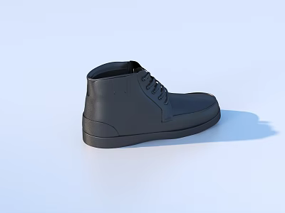 Black Mid Top Leather Lace Up Shoes With Black Sole On Light Blue 3d model