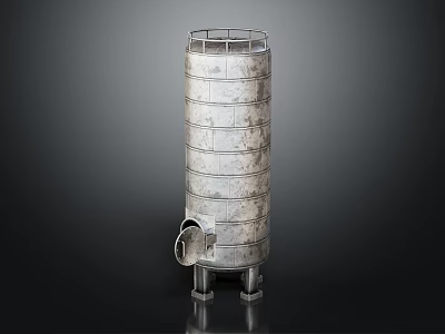 Cylindrical Metal Industrial Storage Tank With Layered Structure Side Opening And Base Supports 3d model