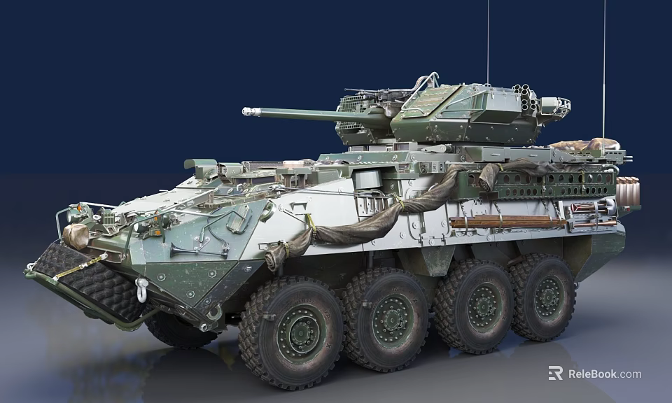 Modern Military Tank With Camouflage Turret Cannon Antenna And Wheeled Structure 3d model 
