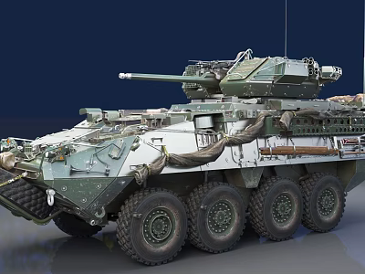 Modern Military Tank With Camouflage Turret Cannon Antenna And Wheeled Structure 3d model