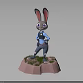 3D Rabbit Character With Long Ears Blue Outfit Pink Base And Green Grass