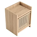 Natural Wooden Bedside Table With Rattan Panel Detail And Minimalist Design
