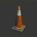 Orange Reflective Traffic Cone With White Stripe And Rubber Base Isolated On Dark Background