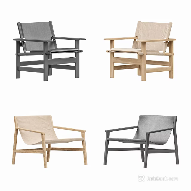 Modern Leisure Chairs With Wooden Frames And Upholstered Seats In Multiple Colors 3d model 