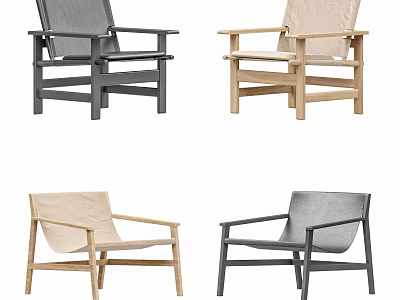 Modern Leisure Chairs With Wooden Frames And Upholstered Seats In Multiple Colors 3d model