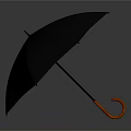 Black Umbrella With Orange Curved Handle For Daily Life Use And Rain Protection
