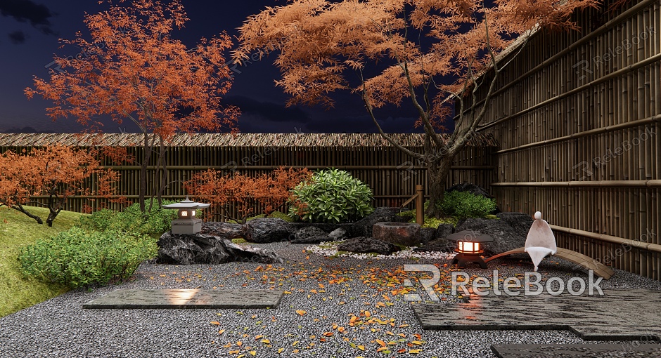 Japanese style courtyard Zen courtyard landscape model